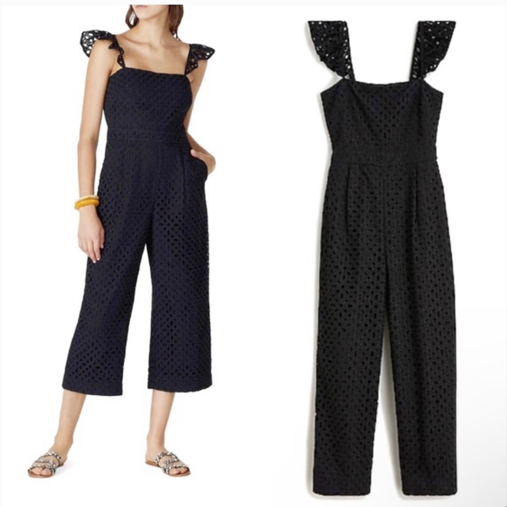 J.Crew Black Ruffle Jumpsuit In Embroidered Eyelet